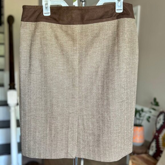 Issac Mizrahi for Target Brown / Tan Herringbone Knit Pencil Skirt Womens Sz 14 - Picture 3 of 8
